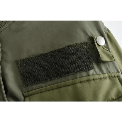 Stevvex women's bomber jacket olive green with Velcro patch and snap tab on Tampa Home & Garden Store