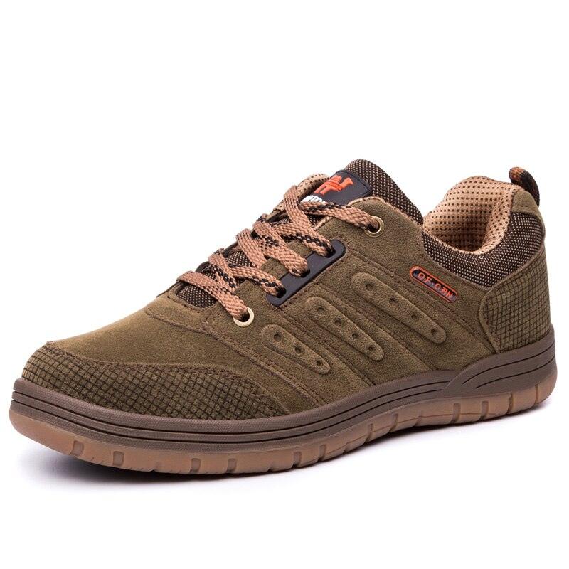 Stevvex men's hiking shoes olive brown lace-up front with breathable mesh panels rugged outsole on Tampa Home & Garden Store
