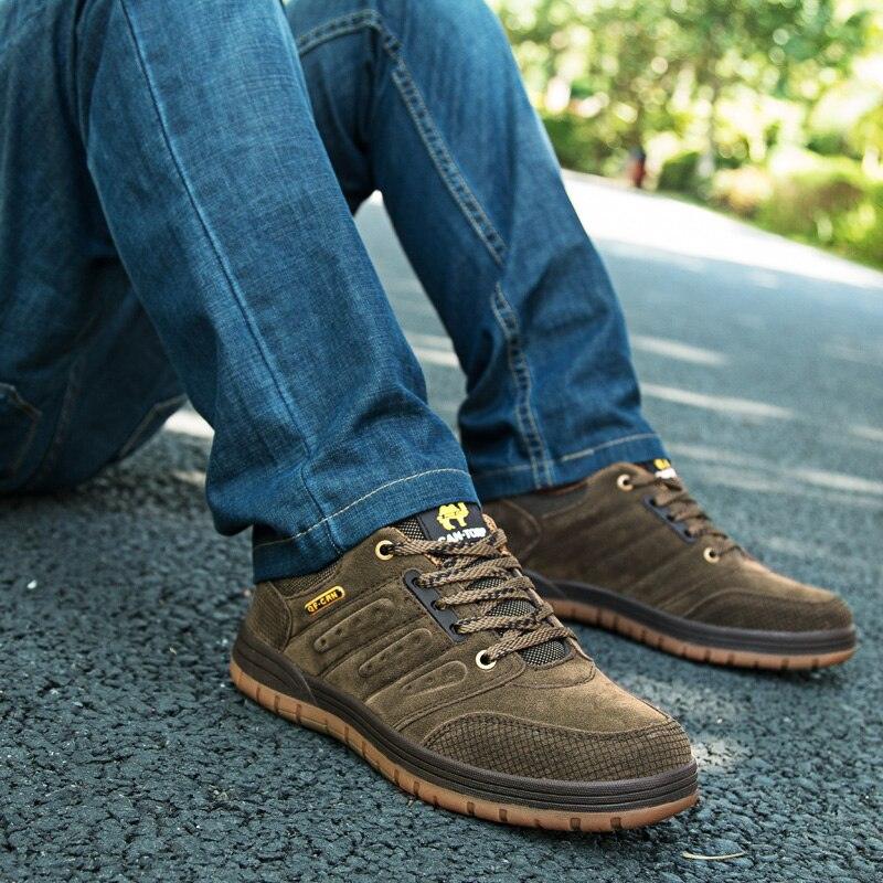 Stevvex New Classics Mens Hiking Shoes lace-up brown olive suede upper with gum sole pair on Tampa Home & Garden Store