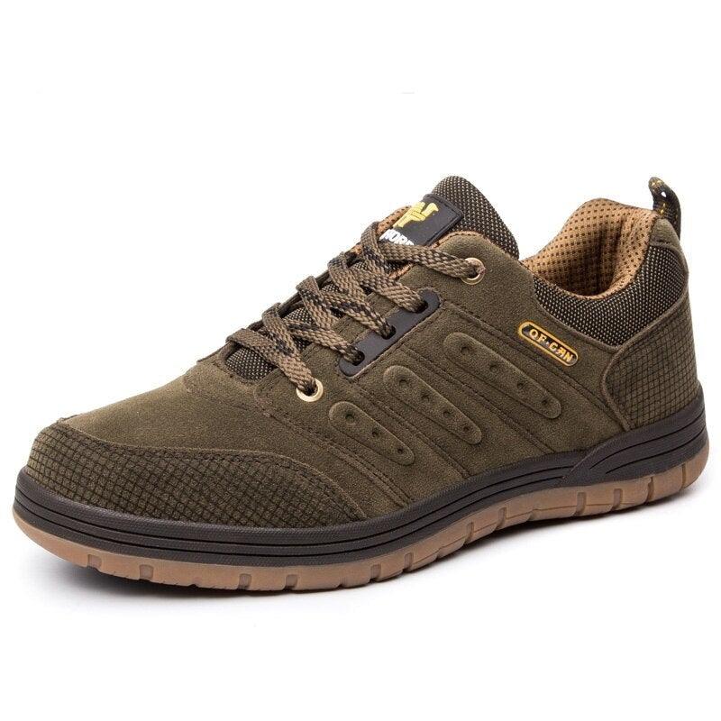 Stevvex men's hiking shoes olive-brown, lace-up front, suede mesh upper and rugged outsole on Tampa Home & Garden Store