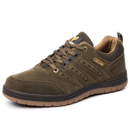 Stevvex men's hiking shoes olive-brown, lace-up front, suede mesh upper and rugged outsole on Tampa Home & Garden Store