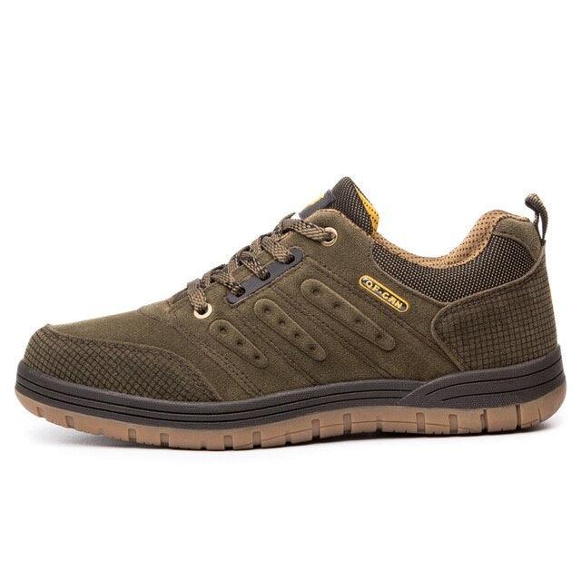 Stevvex men's hiking shoes, lace-up, olive-brown, rugged outsole athletic boots on Tampa Home & Garden Store