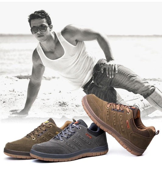 Stevvex men's hiking shoes lace-up wear-resistant low-cut tan gray 3 colorways rugged outsole on Tampa Home & Garden Store