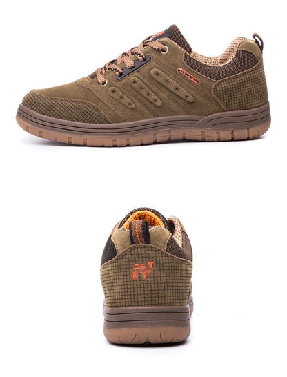Stevvex men's olive-brown low-cut hiking shoes with lace-up, rugged outsole on Tampa Home & Garden Store