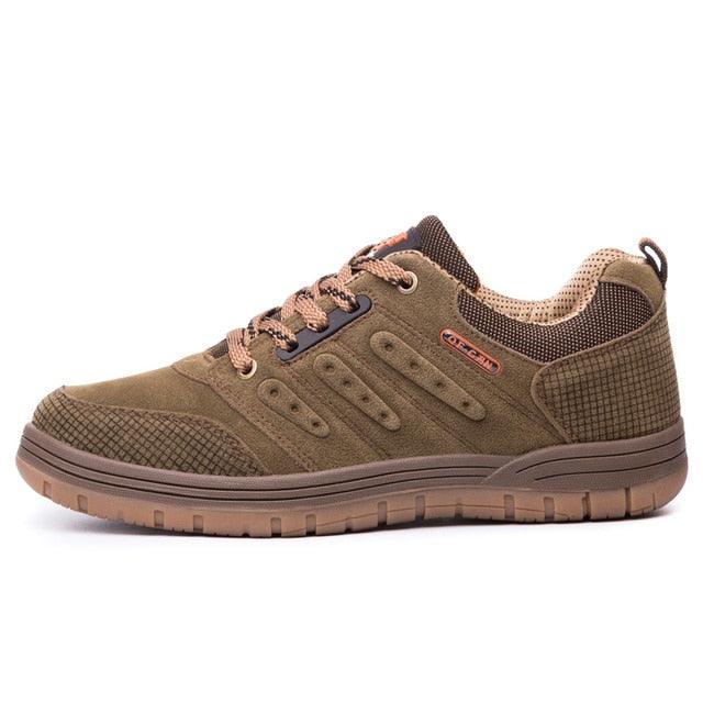 Stevvex men's hiking shoe olive suede, lace-up, rugged outsole on Tampa Home & Garden Store