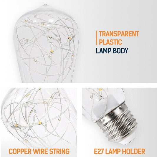 Stevvex LED Edison string light bulb with copper wire string, transparent lamp body, E27 holder on Tampa Home & Garden Store