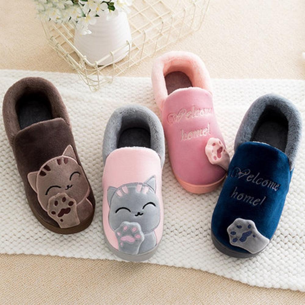 Stevvex memory-foam fuzzy cat slippers non-slip indoor shoes in brown gray pink blue 5-pair set on Tampa Home & Garden Store