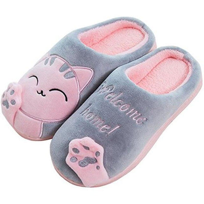 Stevvex cat-themed plush slippers with pink lining and paw accents memory foam indoor pair on Tampa Home & Garden Store
