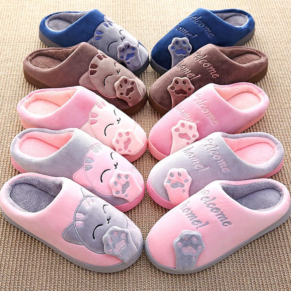 Stevvex cat slippers for couples, memory foam fuzzy indoor slip-ons with paw prints, 9 pairs on Tampa Home & Garden Store