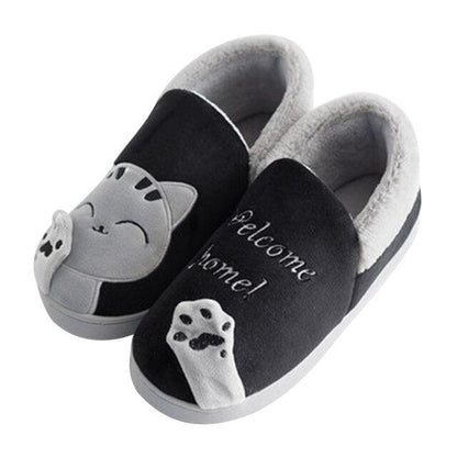 Stevvex cat slippers for women, black with gray paw accents, memory foam plush indoor shoes on Tampa Home & Garden Store