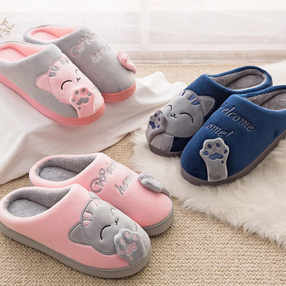 Slippers Stevvex women's cat-design memory-foam fleece slippers set of 3 in pink gray blue on Tampa Home & Garden Store