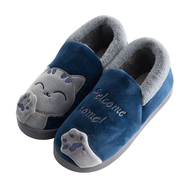 Slippers Stevvex blue cat design memory foam fuzzy fleece indoor house shoes on Tampa Home & Garden Store