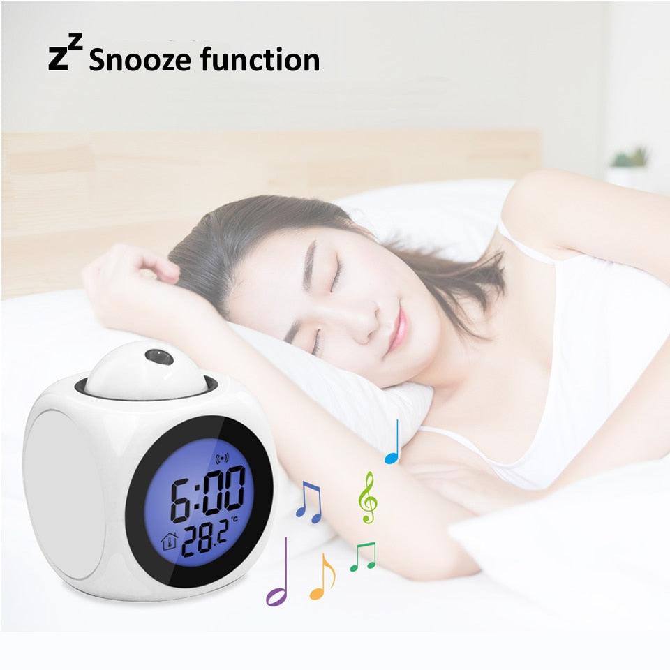 Stevvex projection alarm clock with LED display and temp readout, snooze white compact on Tampa Home & Garden Store