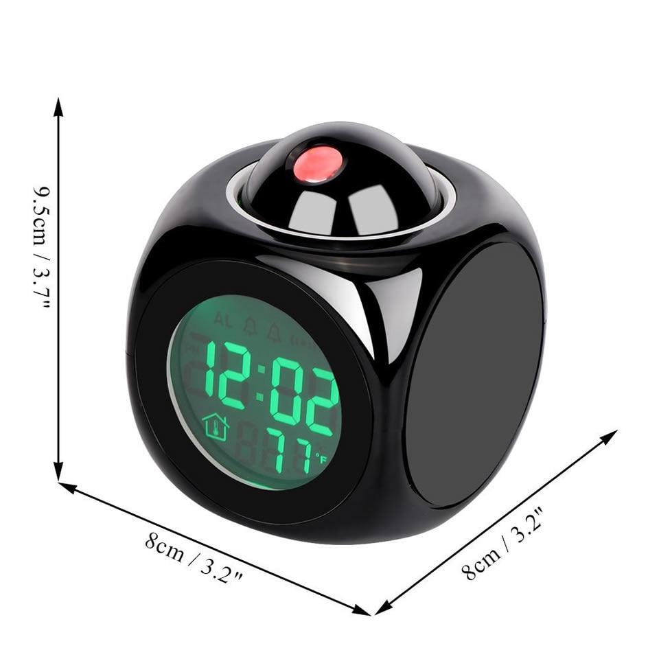Stevvex projection alarm clock with green LED display and top projector dome, black cube on Tampa Home & Garden Store