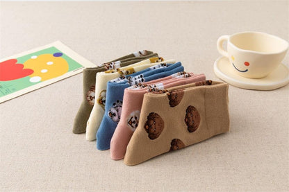 Stevvex dog print crew socks set of six beige pink blue cream olive cotton socks motif on Tampa Home & Garden Store