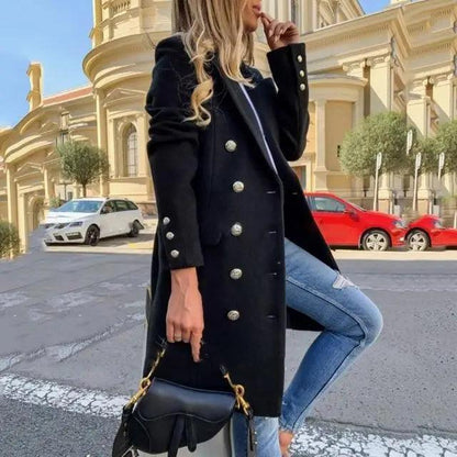 Stevvex faux wool-blend long coat, black double-breasted with buttons, vintage overcoat on Tampa Home & Garden Store