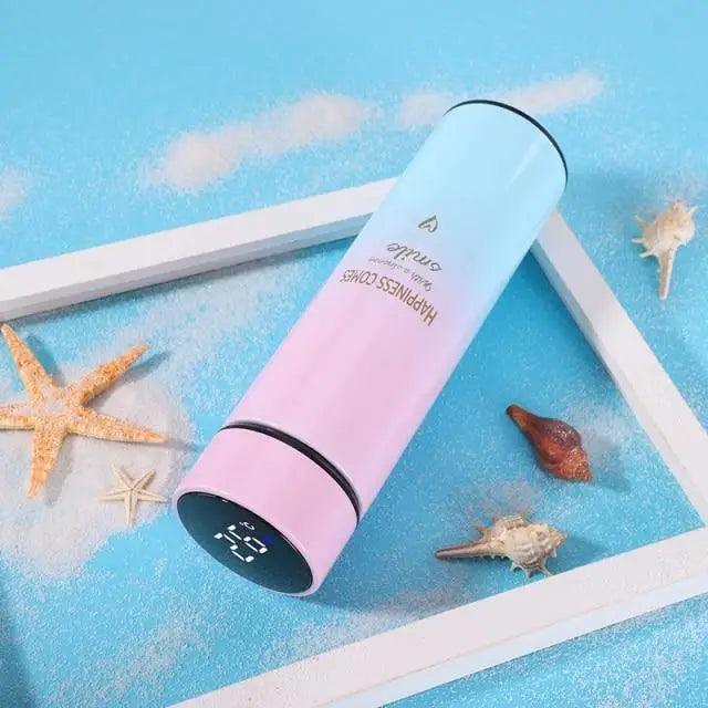 Smart thermos bottle 500ml Stevvex with blue-pink gradient, stainless steel, LED temp display on Tampa Home & Garden Store