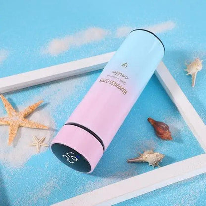 Smart thermos bottle 500ml Stevvex with blue-pink gradient, stainless steel, LED temp display on Tampa Home & Garden Store