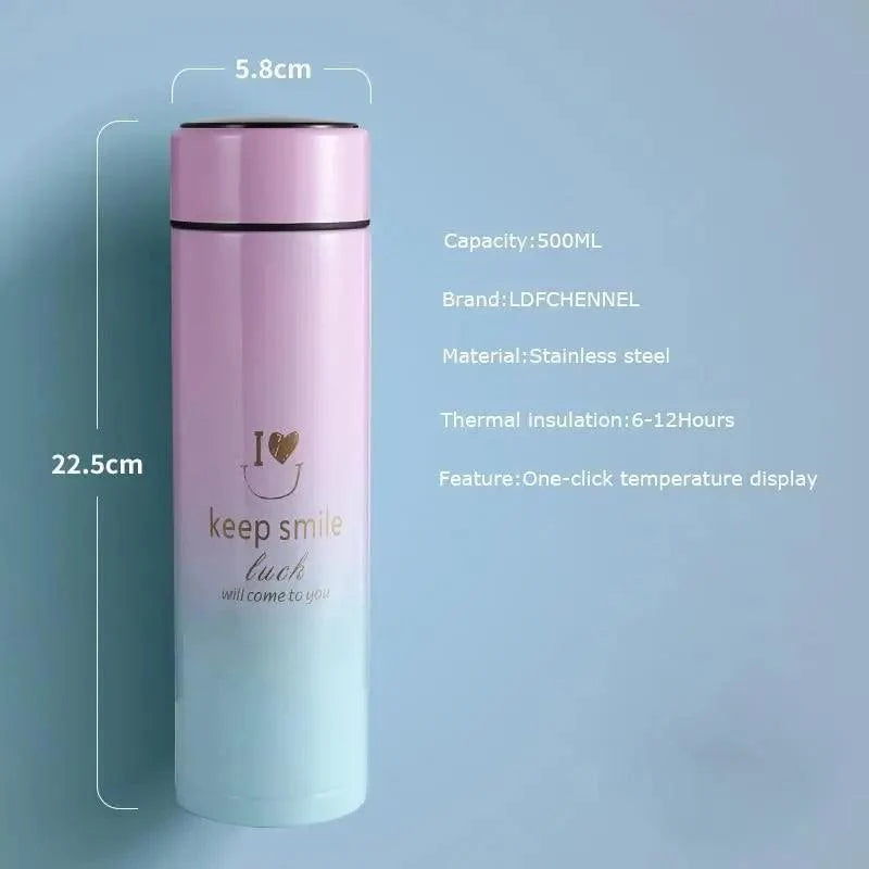 500ml Stevvex stainless steel thermos gradient pink to blue with LED temperature display on Tampa Home & Garden Store