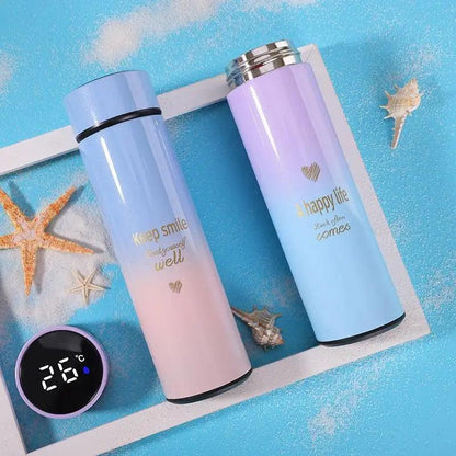 500ml Stevvex smart thermos water bottles with LED temp display in pink-blue gradient (2-pack) on Tampa Home & Garden Store