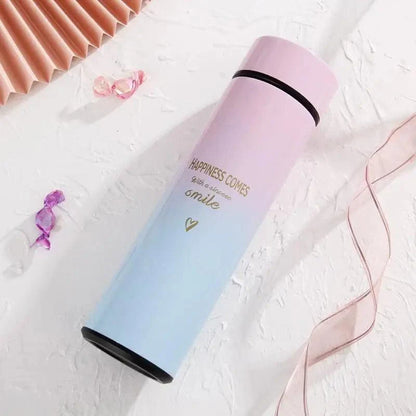 Stevvex 500ML gradient stainless steel thermos with LED temp display, pink to blue bottle on Tampa Home & Garden Store