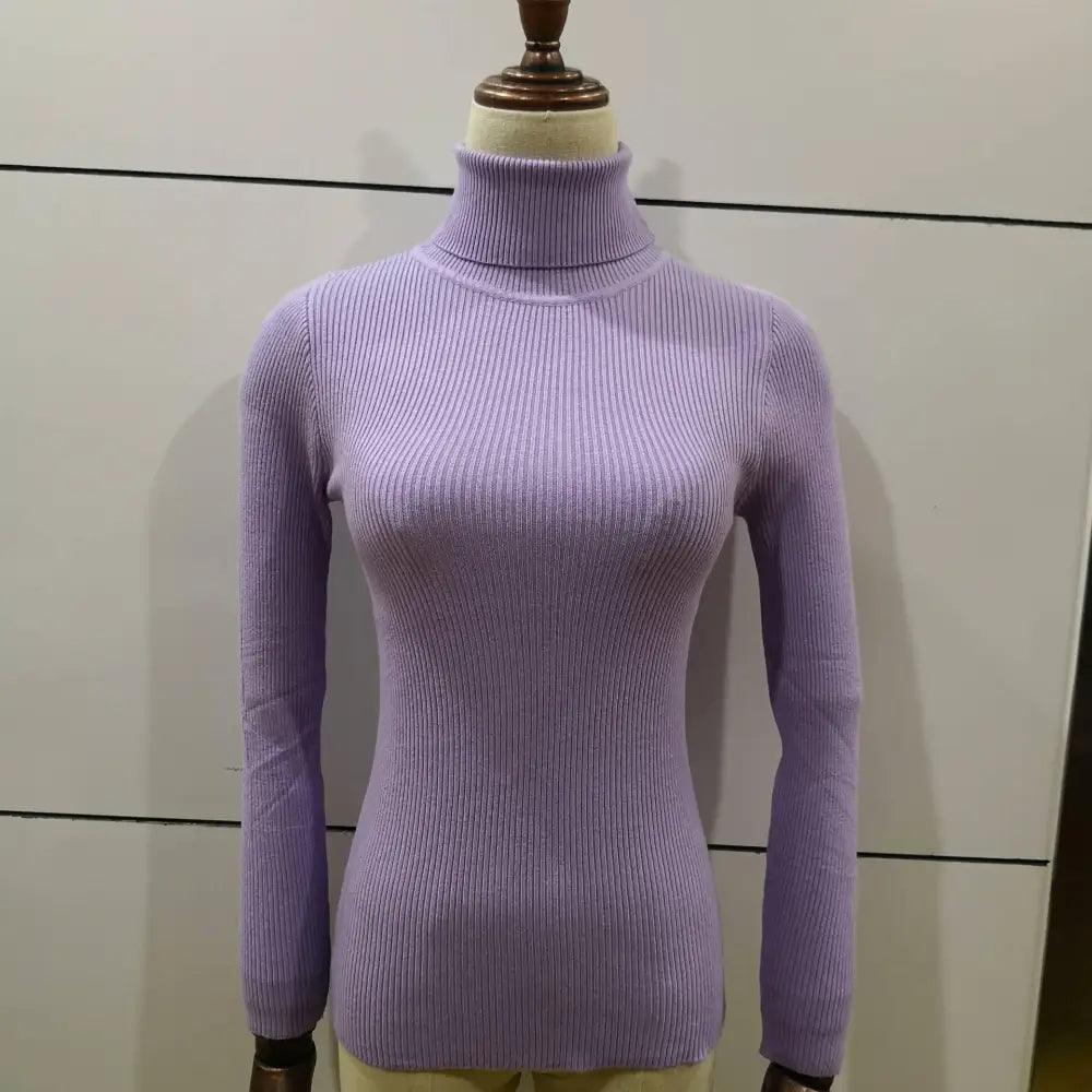 Stevvex lavender ribbed knit turtleneck sweater for women long sleeve jumper on Tampa Home & Garden Store