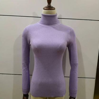 Stevvex lavender ribbed knit turtleneck sweater for women long sleeve jumper on Tampa Home & Garden Store