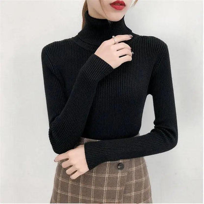 Stevvex women's black ribbed knit turtleneck sweater long sleeves, slim-fit on Tampa Home & Garden Store