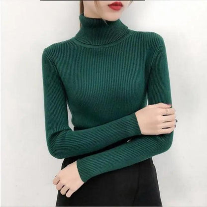 Stevvex green ribbed knit turtleneck sweater with long sleeves ST93303OCP on Tampa Home & Garden Store