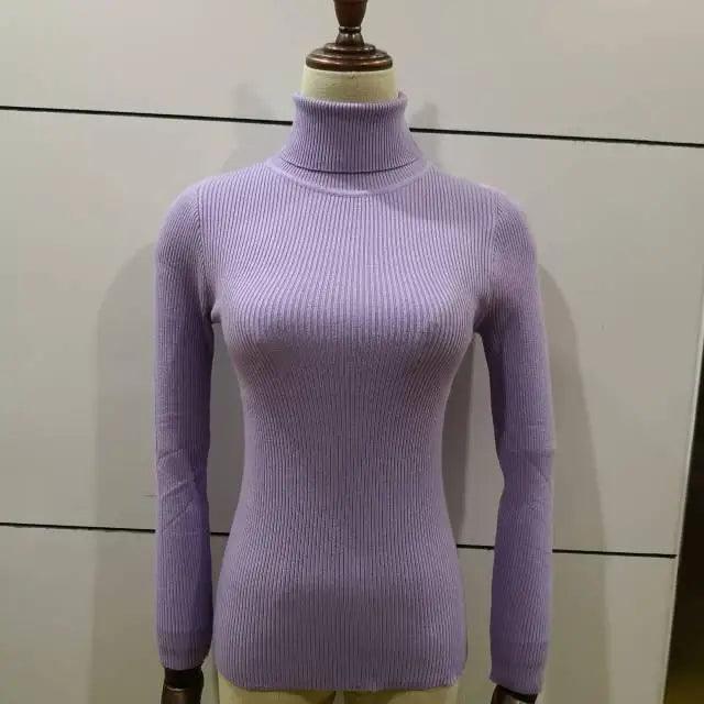 Stevvex lavender ribbed knit turtleneck sweater, long sleeves, fitted silhouette on Tampa Home & Garden Store