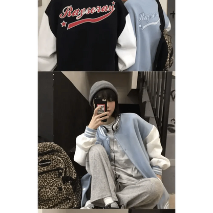 Stevvex bomber jacket in light blue with white sleeves; black version shown on Tampa Home & Garden Store