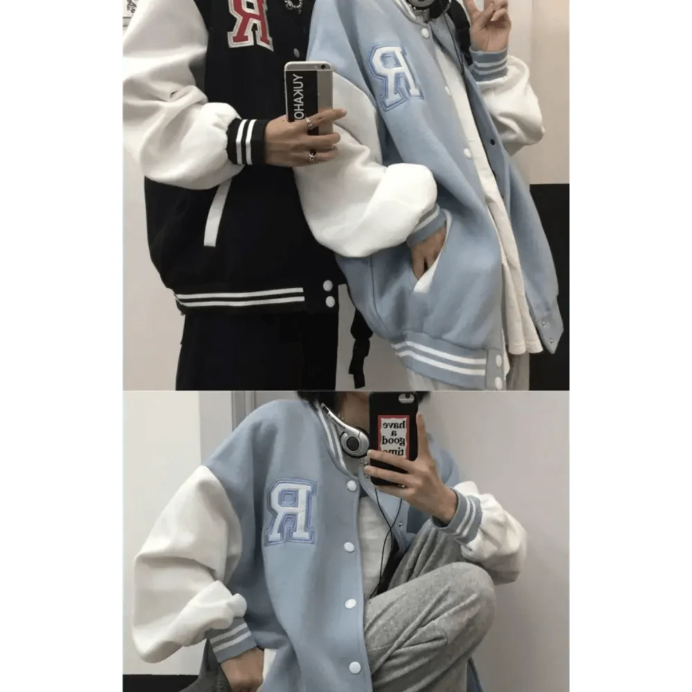 Stevvex bomber jackets 2 varsity jackets in black and light blue with white sleeves on Tampa Home & Garden Store