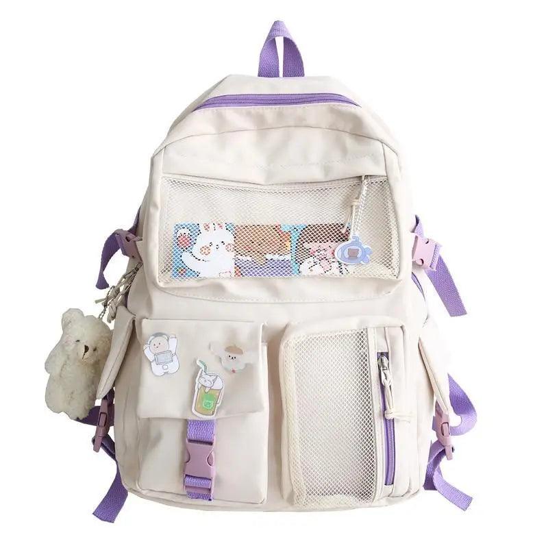 New Elegant Waterproof Backpack for ladies by Stevvex, beige with lavender zippers and pockets on Tampa Home & Garden Store