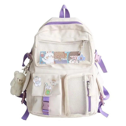 New Elegant Waterproof Backpack for ladies by Stevvex, beige with lavender zippers and pockets on Tampa Home & Garden Store