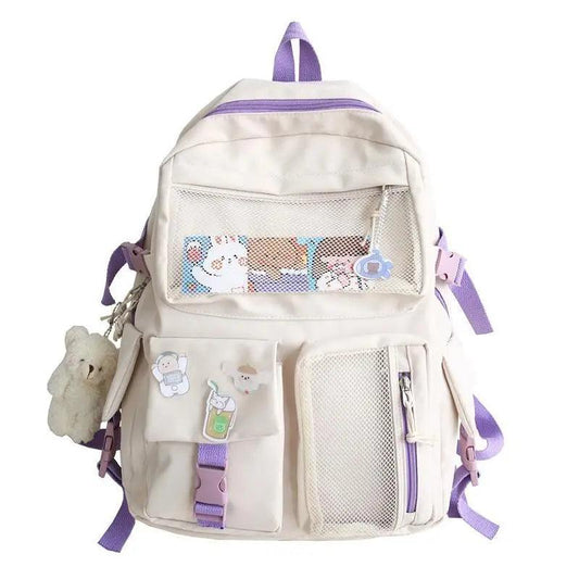 New Elegant Waterproof Backpack for ladies by Stevvex, beige with lavender zippers and pockets on Tampa Home & Garden Store