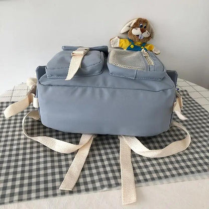 Stevvex light-blue waterproof school backpack with beige straps and mesh pocket, plush bunny on Tampa Home & Garden Store