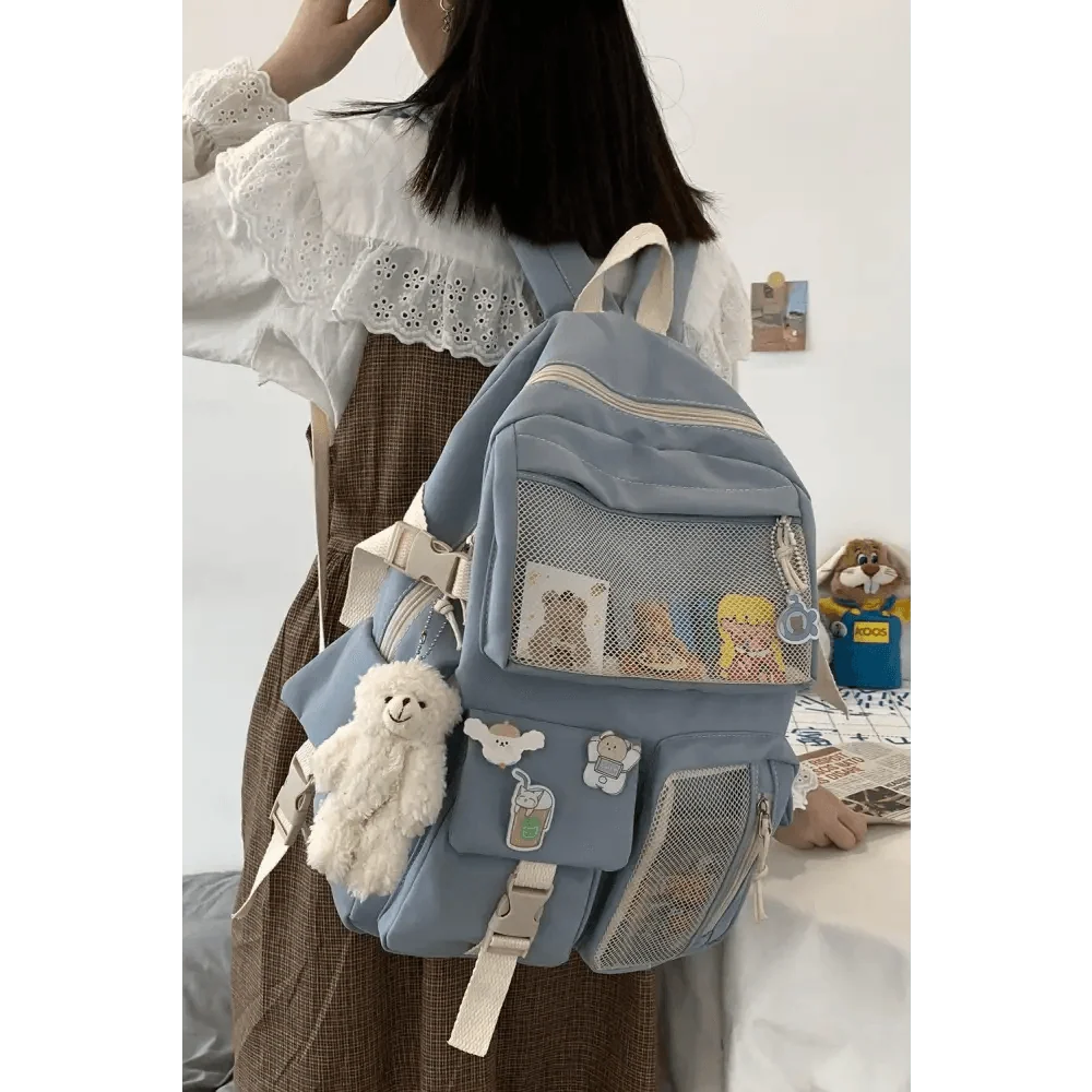 Stevvex ALU92986HIJ waterproof backpack in light blue with cream straps, mesh front pocket on Tampa Home & Garden Store