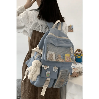 Stevvex ALU92986HIJ waterproof backpack in light blue with cream straps, mesh front pocket on Tampa Home & Garden Store