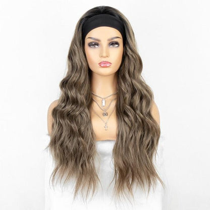 Stevvex long wavy headband wig ash-brown synthetic hair on mannequin head on Tampa Home & Garden Store