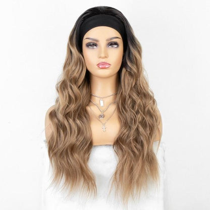 Stevvex long wavy headband wig, ombre black-to-blonde, synthetic body-wave for Black women on Tampa Home & Garden Store