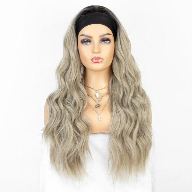 Long wavy headband wig in ash blonde with black headband for Black women on Tampa Home & Garden Store