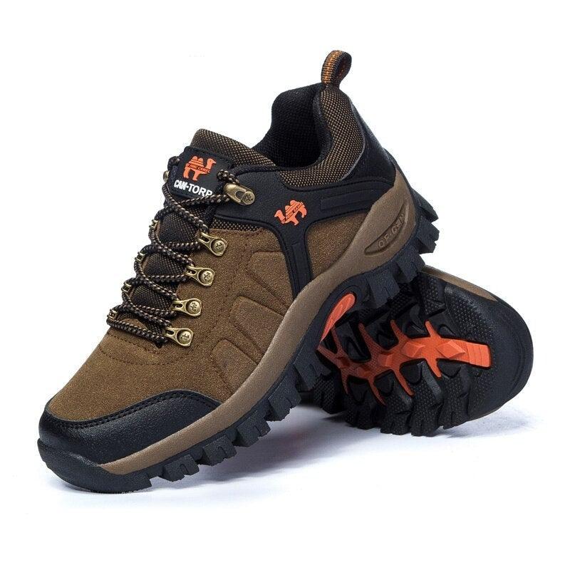 Stevvex men's hiking boots brown upper black toe cap rugged lug outsole lace-up anti-slip on Tampa Home & Garden Store