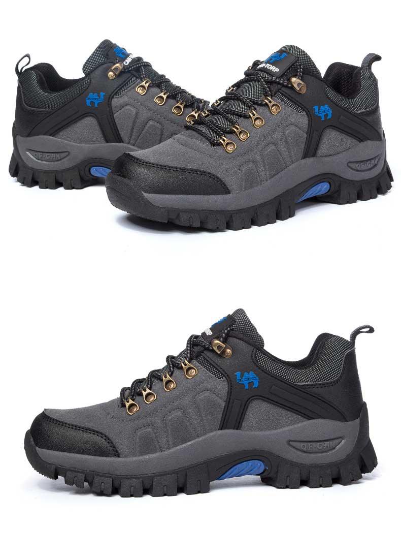 Stevvex men's hiking boots gray/black waterproof with rugged lug outsole blue logo on Tampa Home & Garden Store