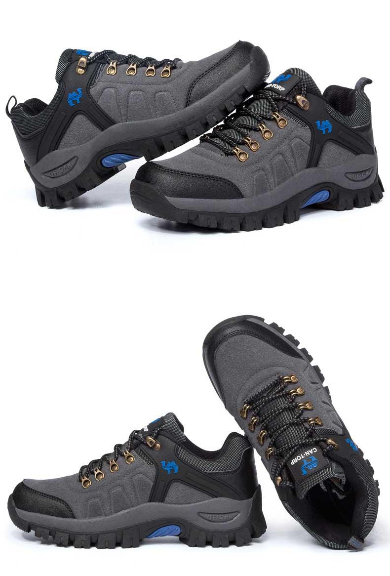 Stevvex men's hiking boots waterproof pair in grey/black with rugged outsole and blue accents on Tampa Home & Garden Store
