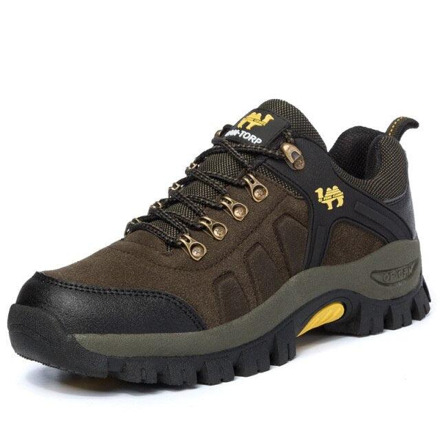 Stevvex men's waterproof hiking boots brown olive with black toe cap rugged lug sole lace-up on Tampa Home & Garden Store