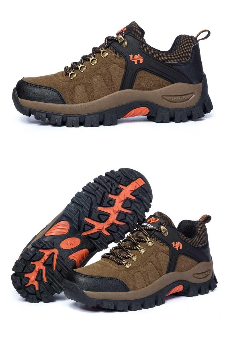 Stevvex brown waterproof hiking boots with suede panels and orange logo rugged outsole on Tampa Home & Garden Store