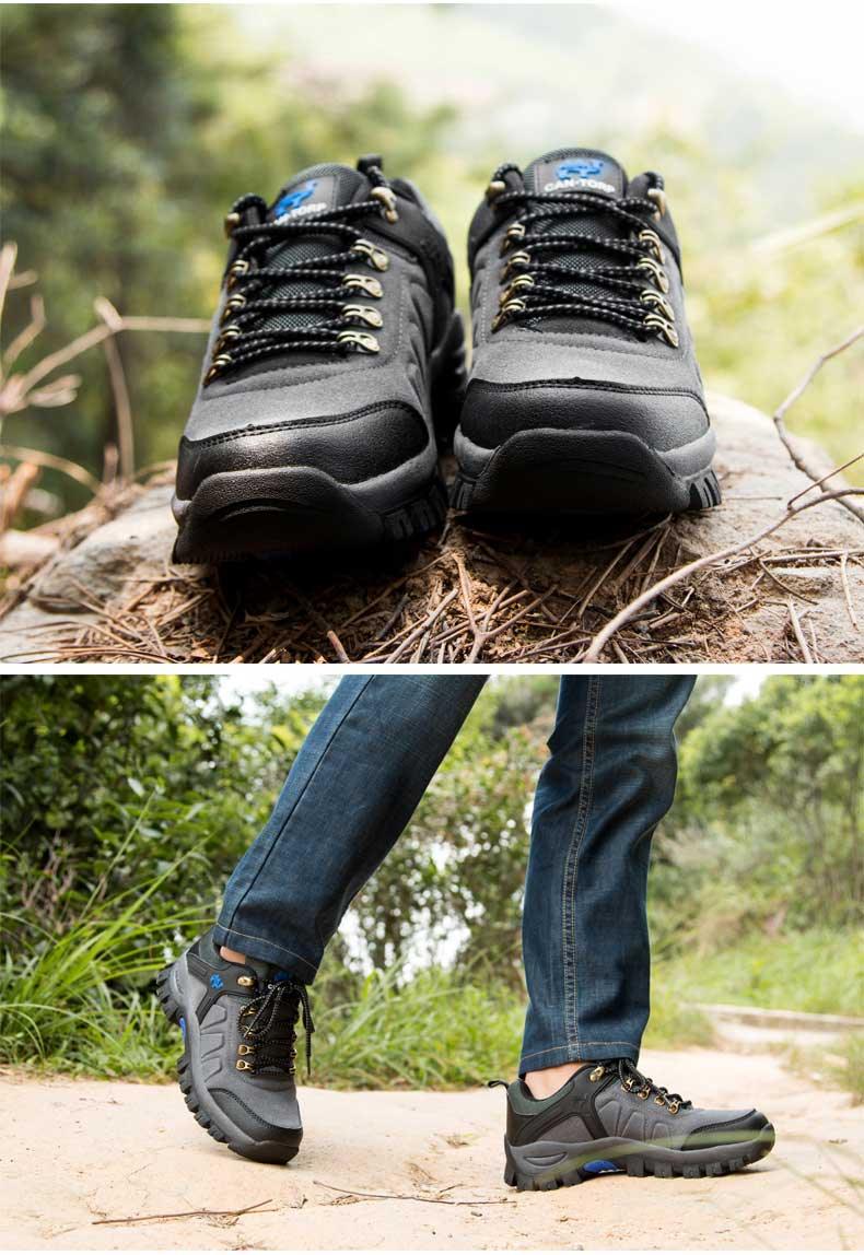 Stevvex men's waterproof hiking boots lace-up anti-slip outdoor footwear gray/black pair on Tampa Home & Garden Store