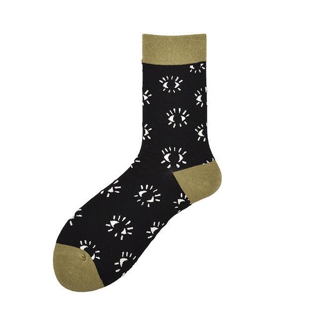 Stevvex crew sock black with tan toe and heel, white circular pattern on Tampa Home & Garden Store