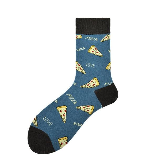 Crew socks blue pizza slice pattern with black toe and cuff Stevvex on Tampa Home & Garden Store