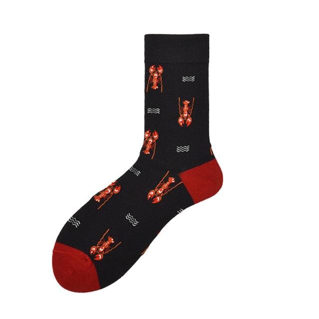 Stevvex unisex crew socks black with red heel/toe and small red animal pattern on Tampa Home & Garden Store